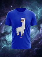 Cool Alpaca wearing sunglasses - Quirky Graphic T-Shirt Blue Color