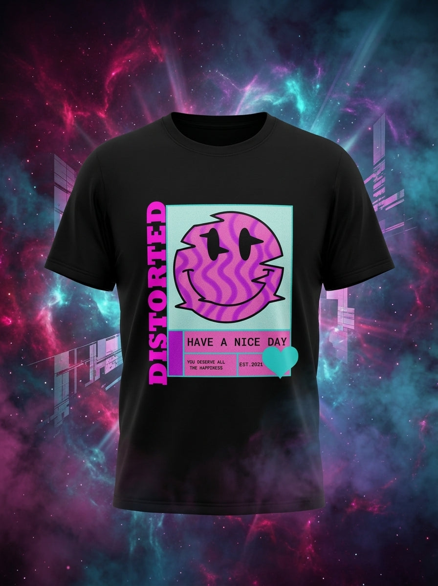 Distorted Graphic Printed Black Tshirt