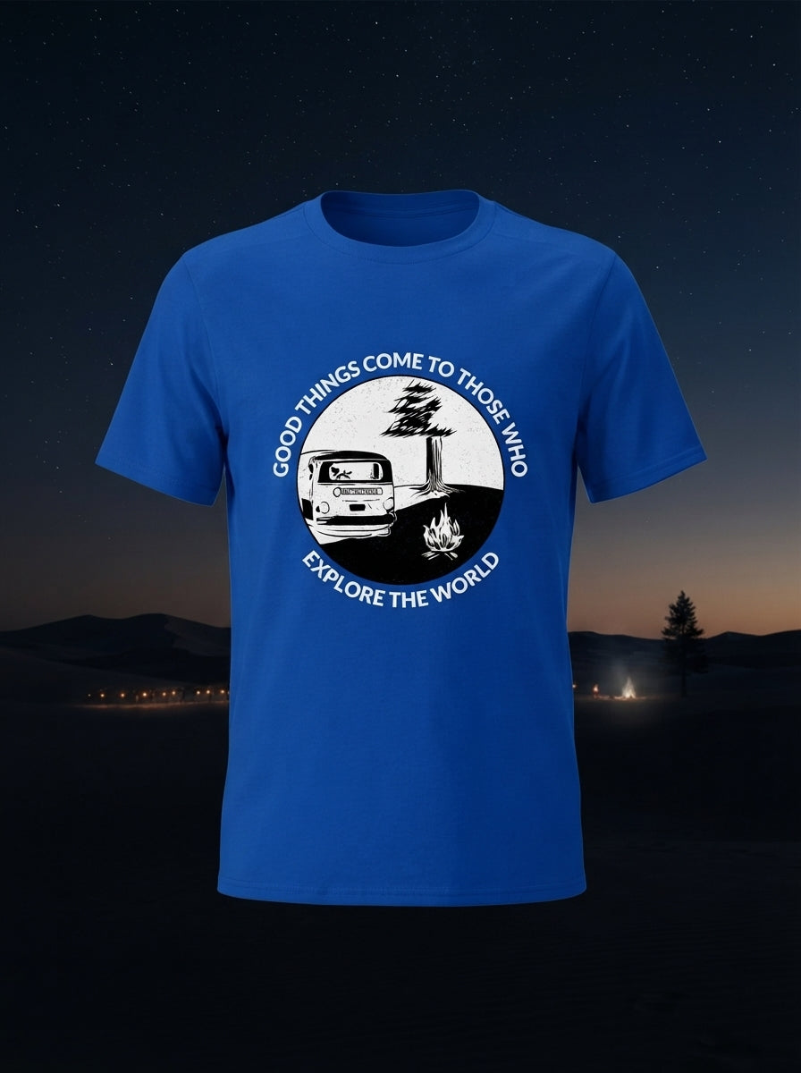 Explore The World Graphic Printed Blue Tshirt