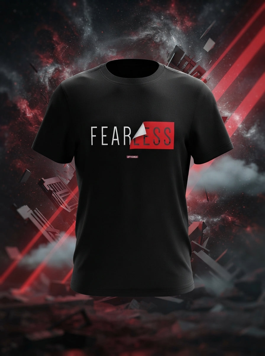 Fearless - Folded paper effect block printed Casual Black T Shirt