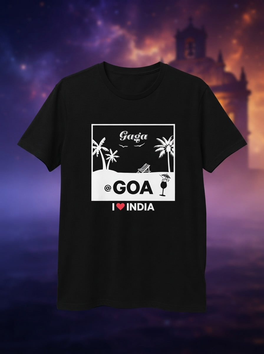 Gaga in Goa - Styched in India Graphic T-Shirt Black Color