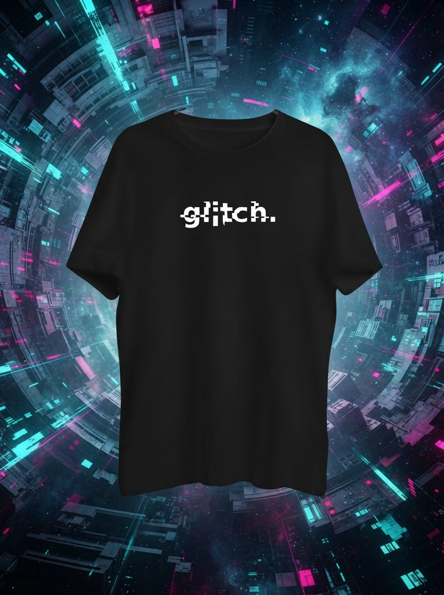 Glitch Printed Black Tshirt