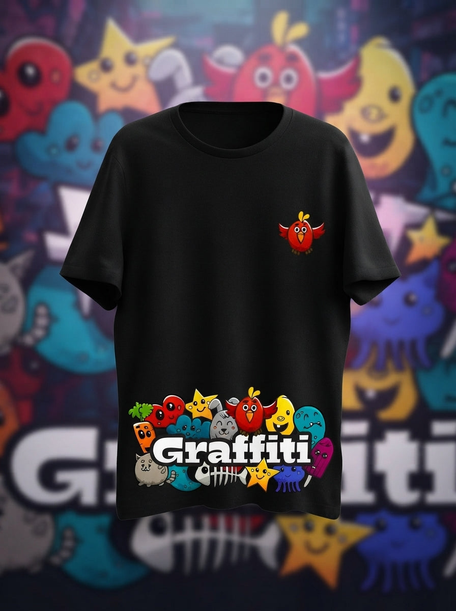 Graffiti Graphic Printed Black Tshirt