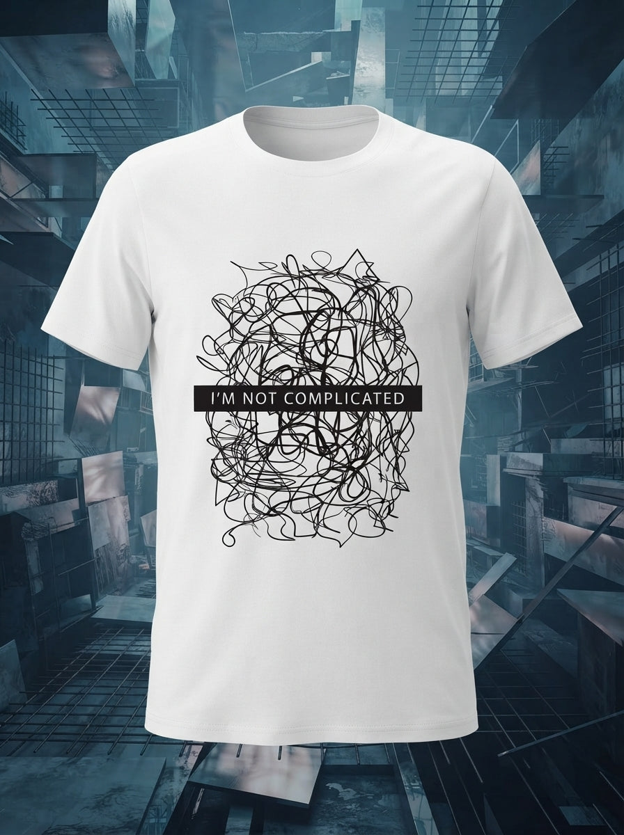 I am not Complicated - Minimalistic White Printed Tee