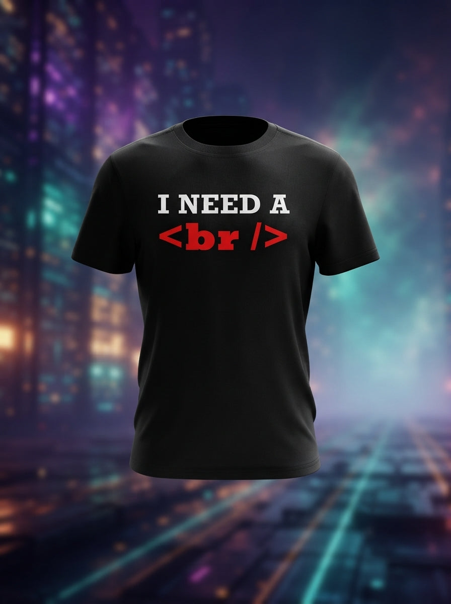 I need a break - using a line break tag BR - Casual Black tee