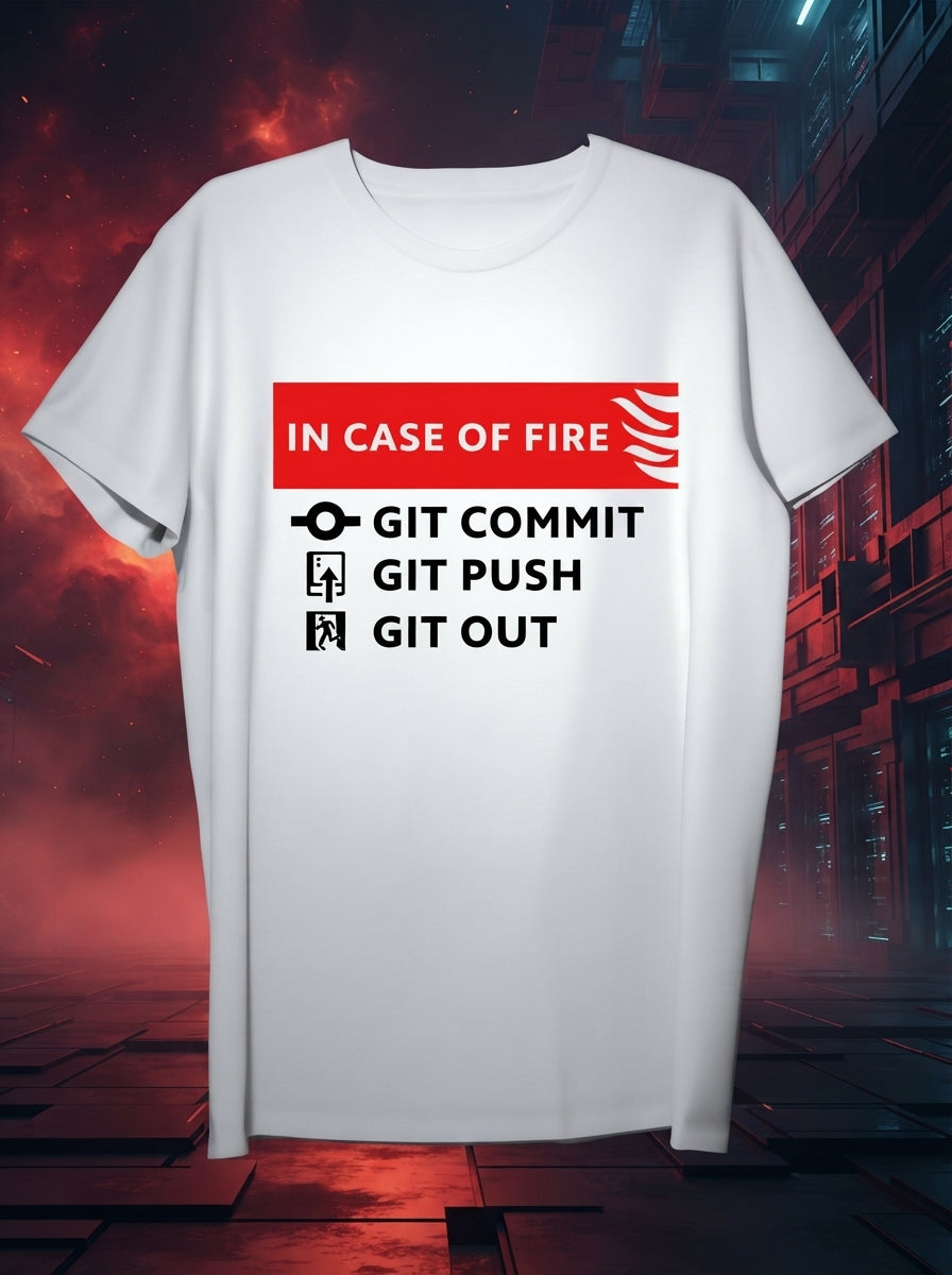 In Case of Fire Git Commit Git Push Git out Quirky White Casual TShirt