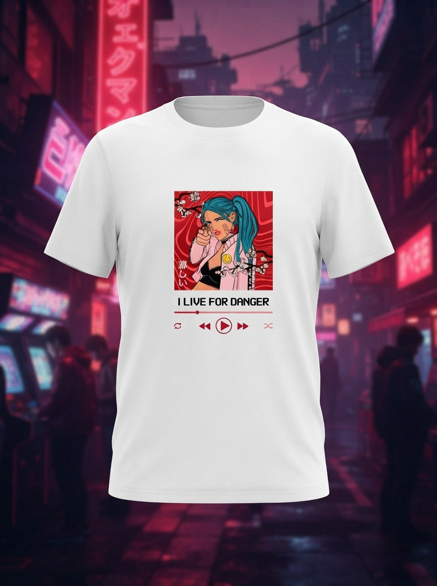 Live For Danger Graphic Printed White Tshirt