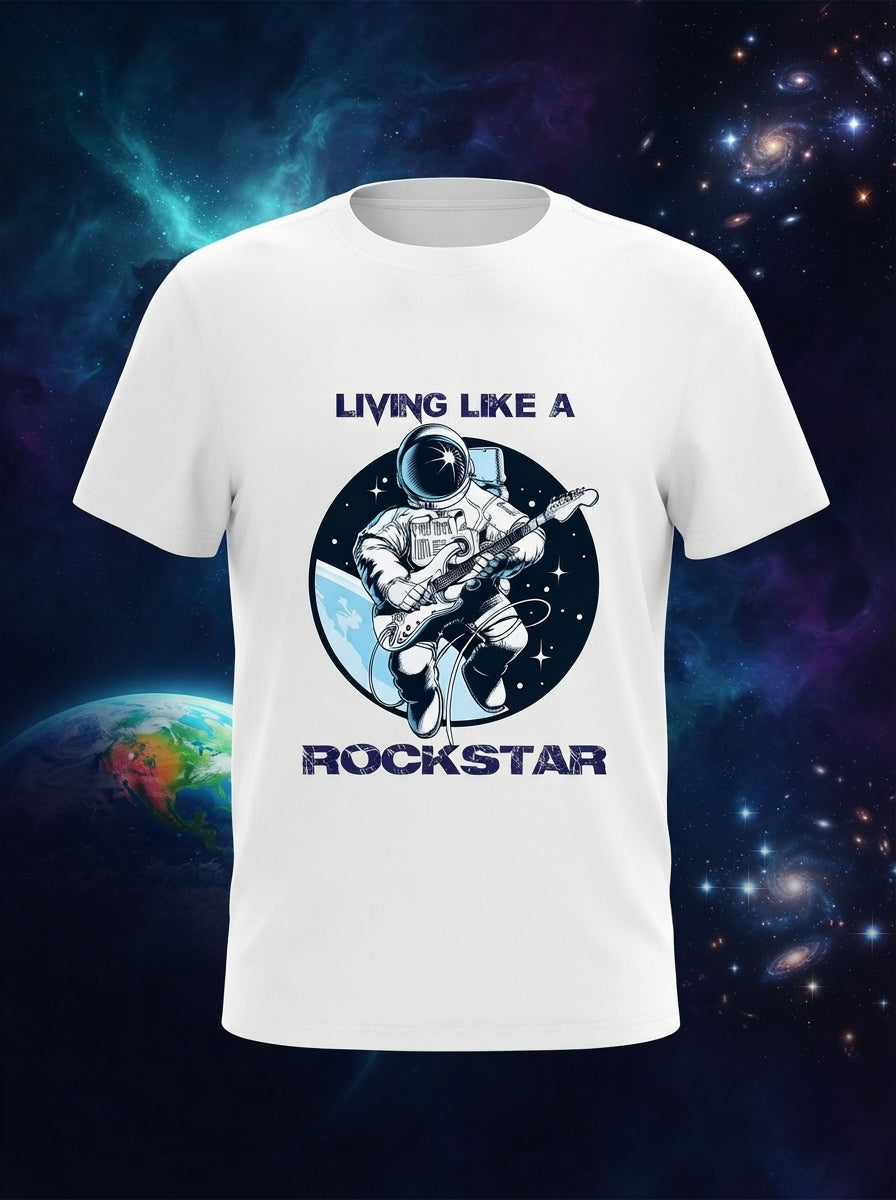 Living Like a Rockstar Graphic Printed White Tshirt