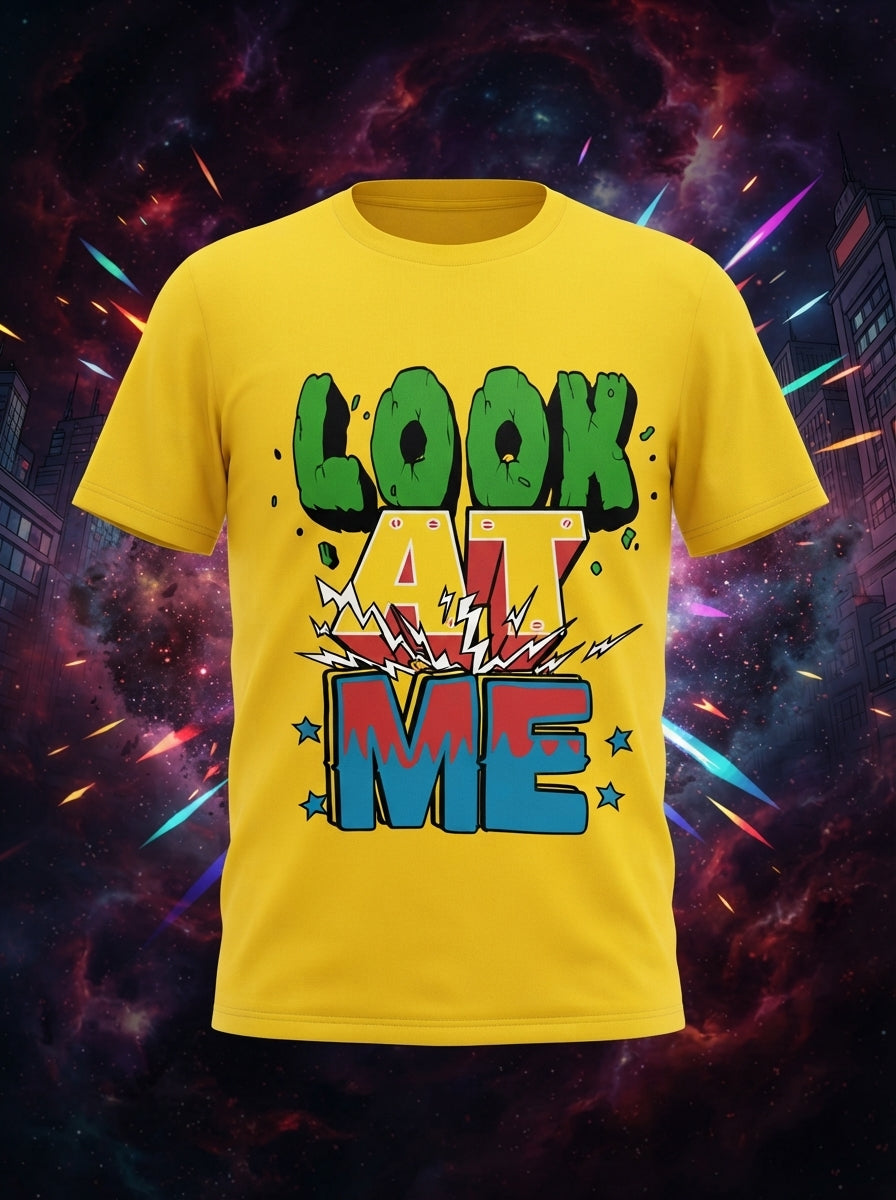 Look At Me Graphic Printed Yellow Tshirt