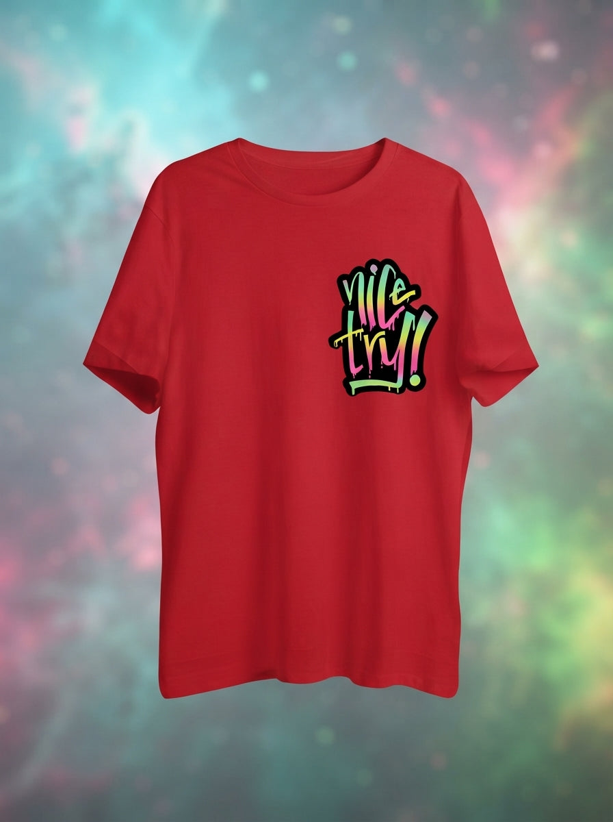 Nice Try Pocket Printed Graphic Red Tshirt