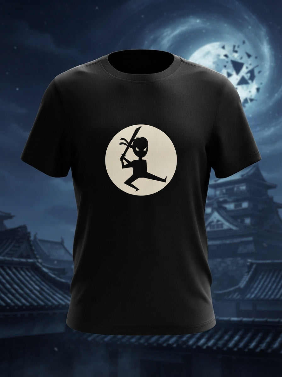 Ninja Warrior - Silhouette Black Printed Casual T-Shirt