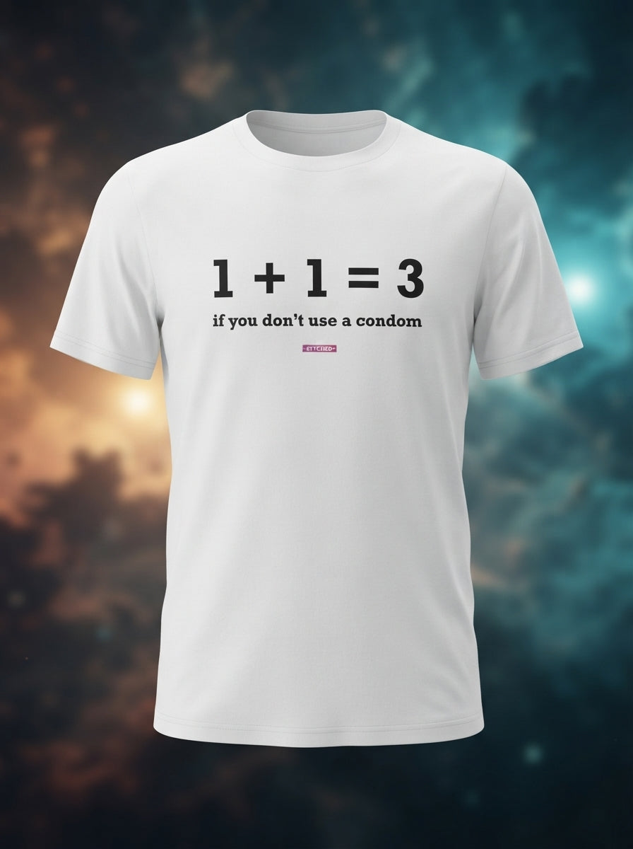 One Plus One is Three - Quirky Graphic T-Shirt White Color