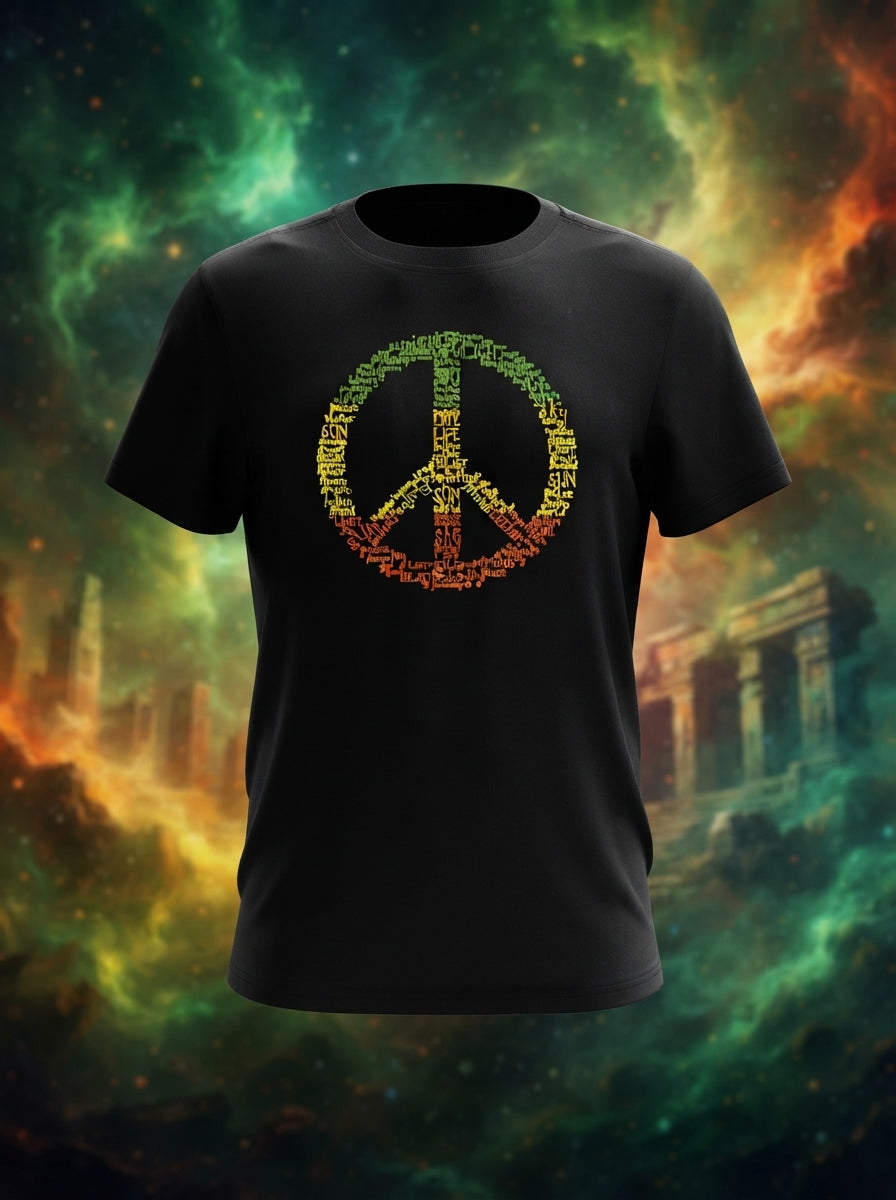 Peace Love Sign Colored Textual - Block Printed Black Tee