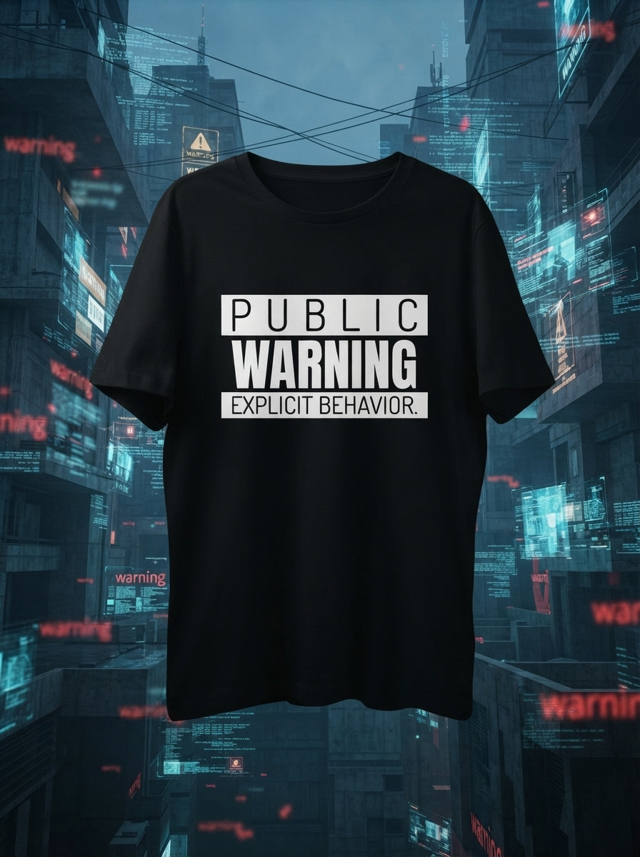 Public Warning Graphic Printed Black Tshirt