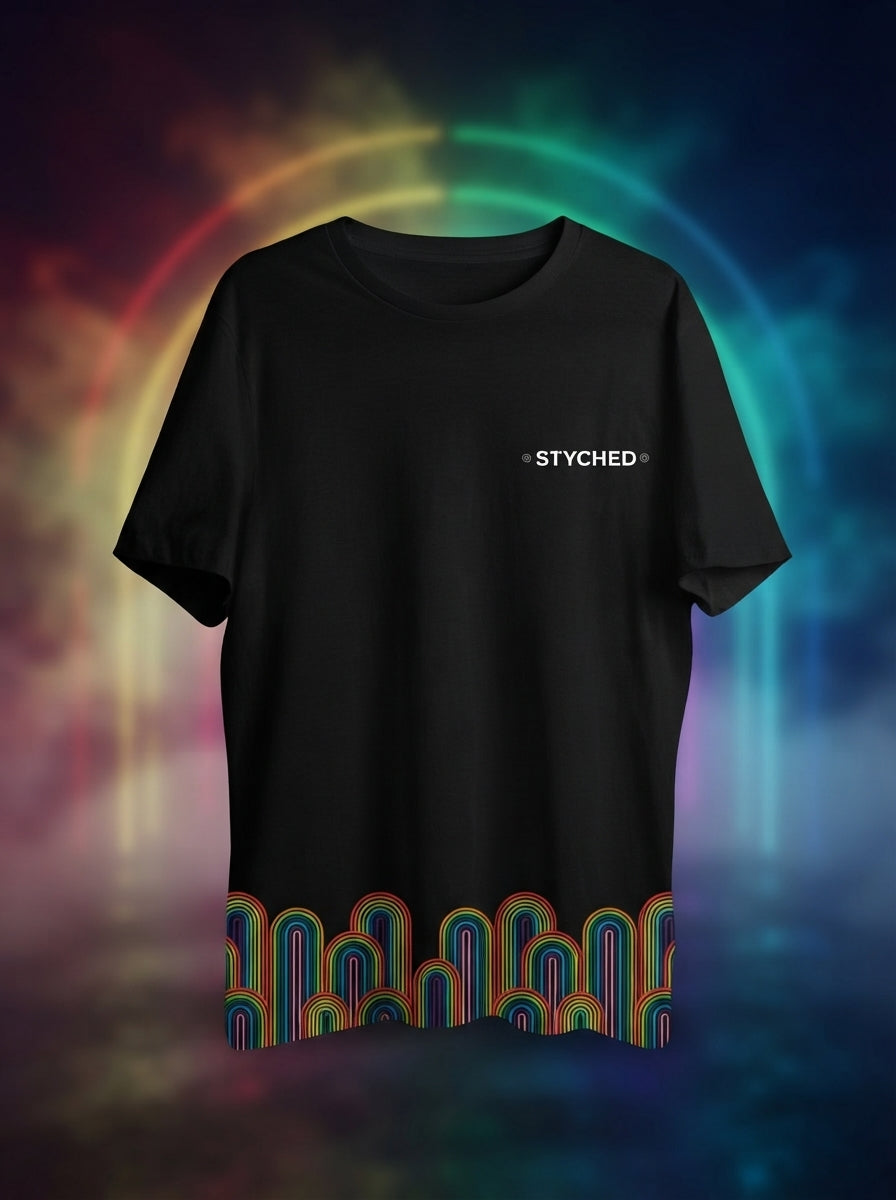 Rainbow Graphic Printed Black Tshirt