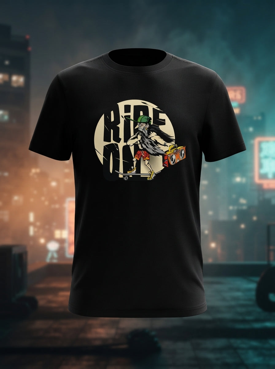 Ride On - Skater Hipster Life Black Printed Tee