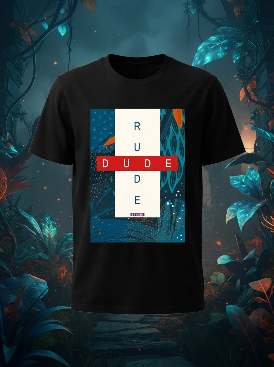 Rude Dude - Block printed Contemporary Casual TShirt Black