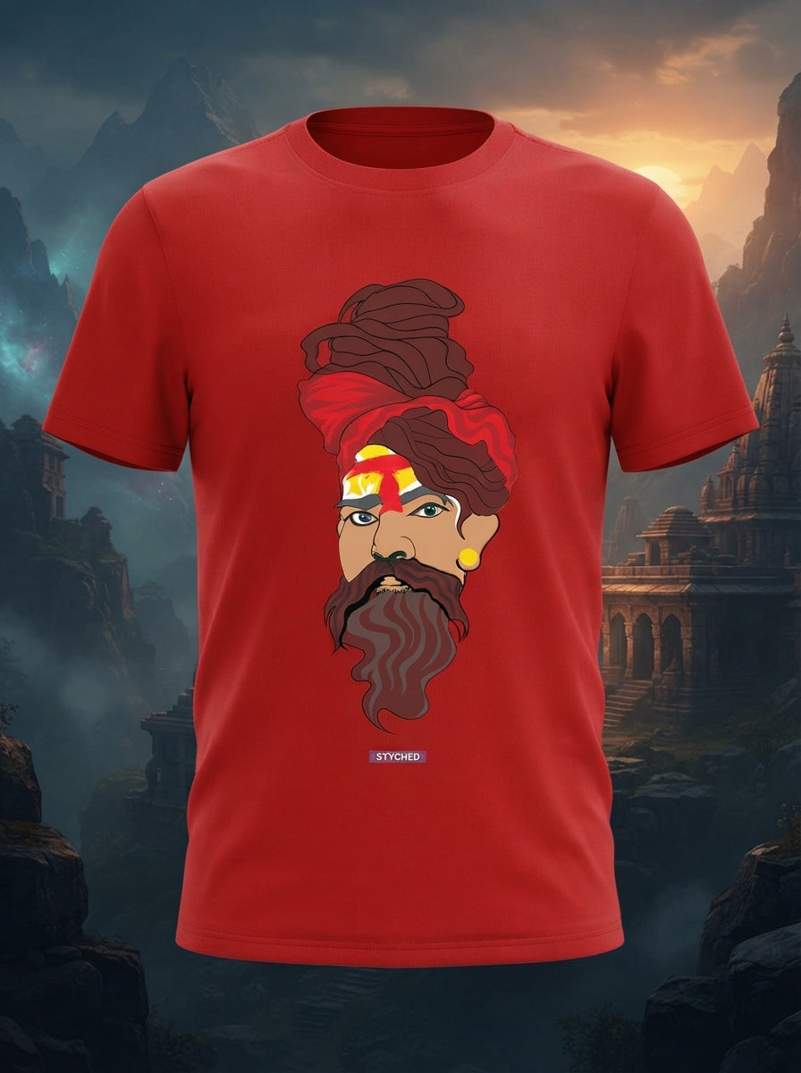 Sadhu baba - Quirky Graphic T-Shirt Red Color