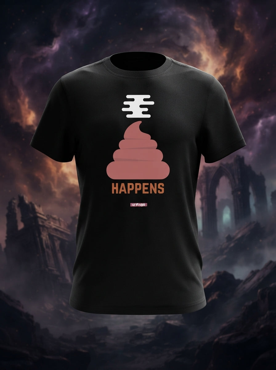 Shit Happens - Quirky Graphic T-Shirt Black Color