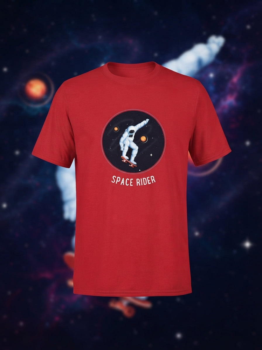 Space Rider Graphic Printed Red Tshirt