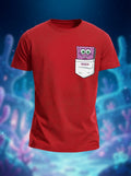 Spongebob peeping out of the pocket - Quirky Graphic T-Shirt Red Color