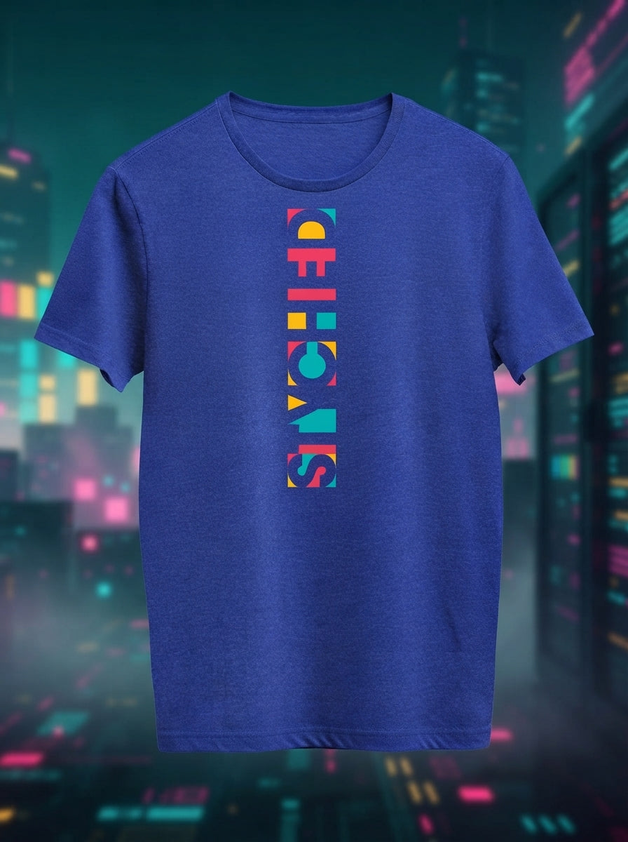 Styched Authentic Vertical print 2019 Collection Casual T-Shirt Blue
