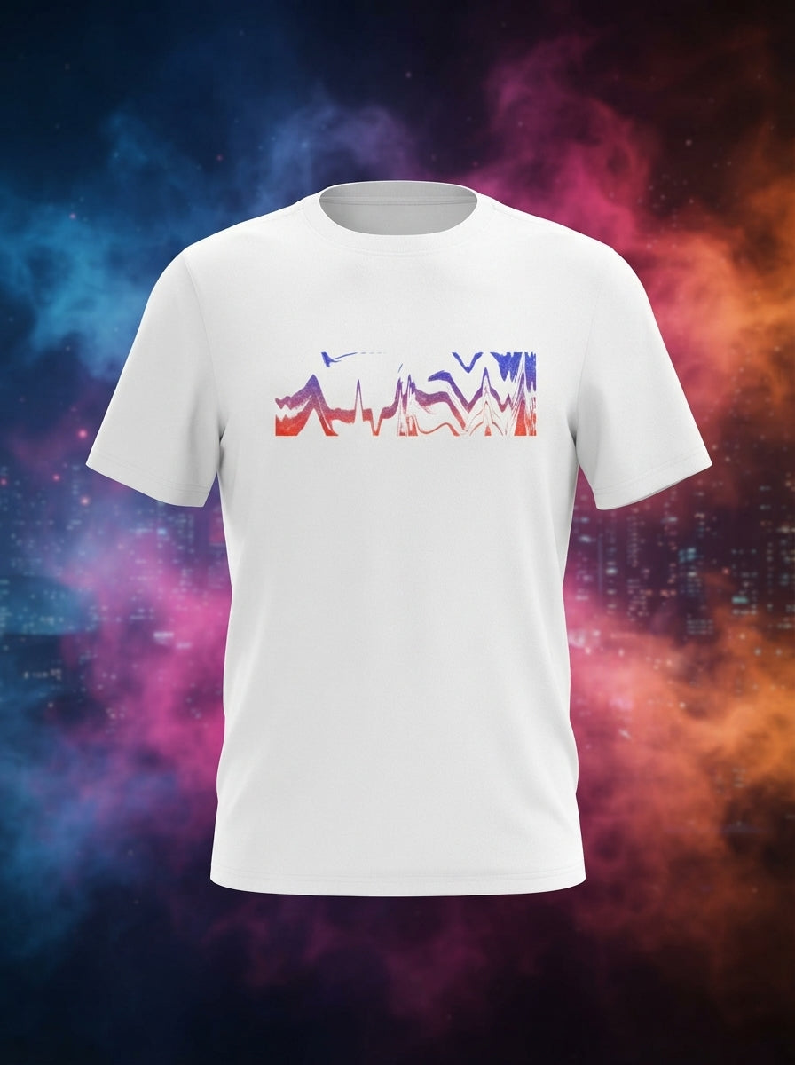 Techno Wave Graphic Printed White Tshirt