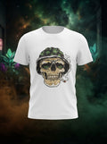Weed Puffing Skeleton - White Casual Quirky T-Shirt