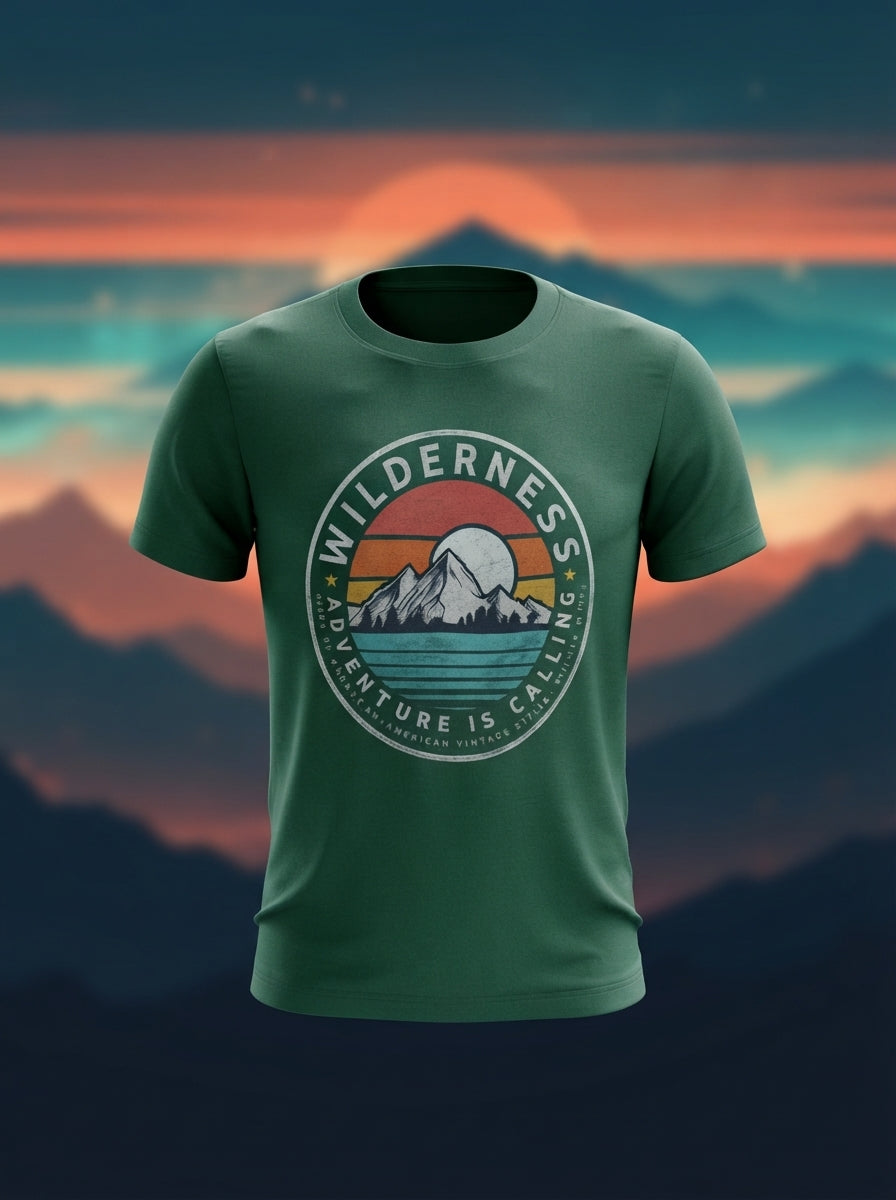 Wilderness - Adventure is Calling American Style Green Round Neck TShirt