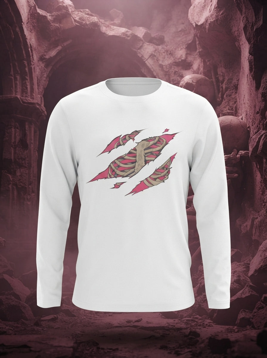 Torn Effect - Skeleton White Full Sleeve Cotton TShirt