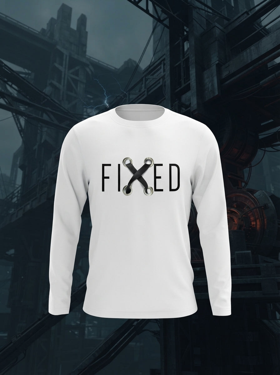 Fixed - Printed Graphic White Full Sleeve 100% Cotton T-Shirt