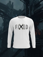 Fixed - Printed Graphic White Full Sleeve 100% Cotton T-Shirt