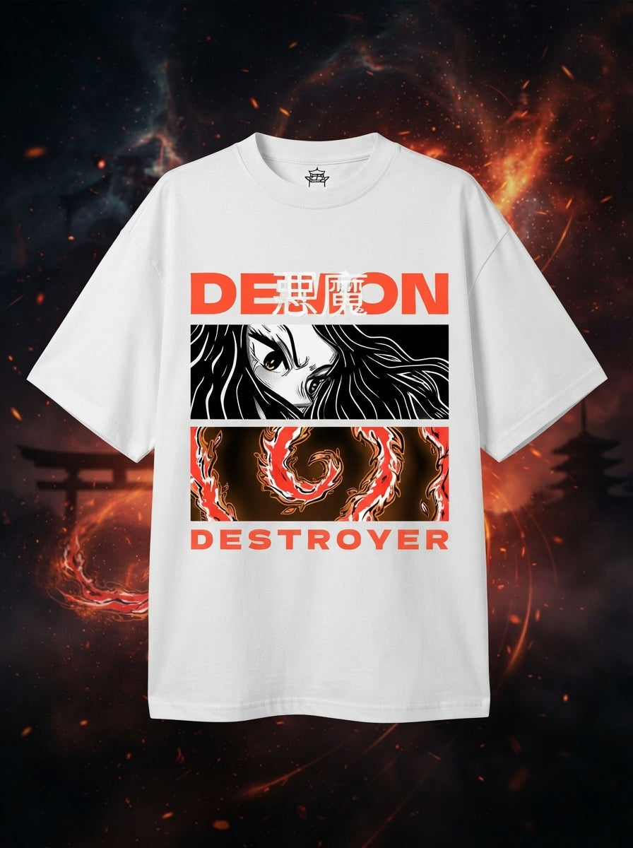 Demon Destroyer White Oversized Tee