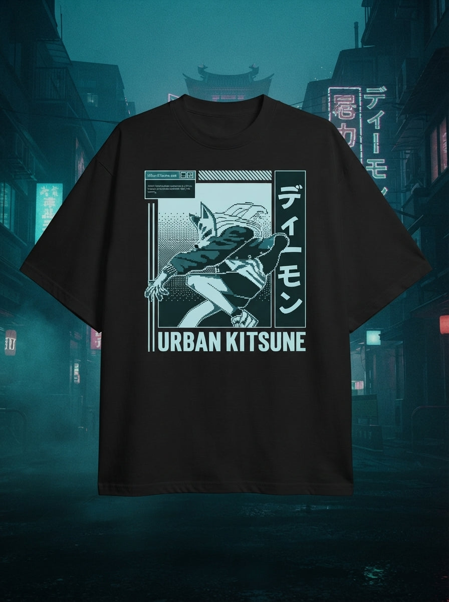 Urban Kitsune Black Oversized Tee
