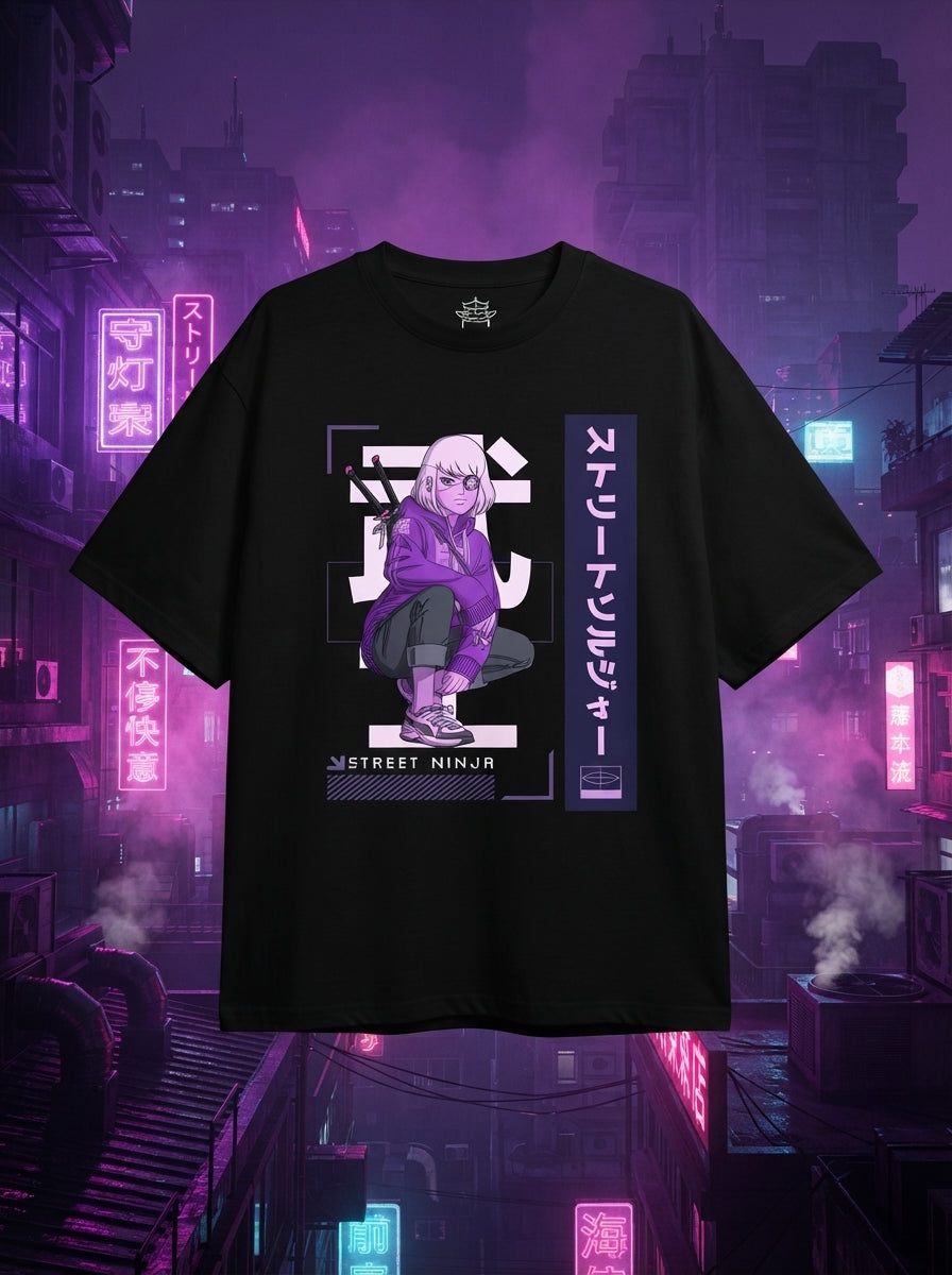 Street Ninja Black Oversized Tee