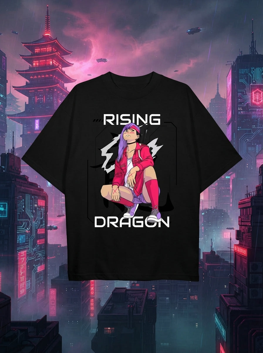 Rising Dragon Black Oversized Tee