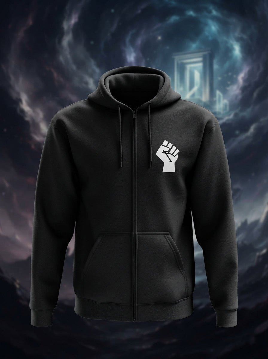 Raised Fist Premium Zipper Black Hoodie