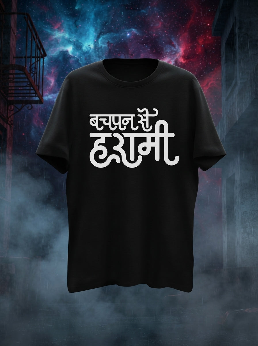 Bachpan Se Harami Graphic Printed Black Tshirt