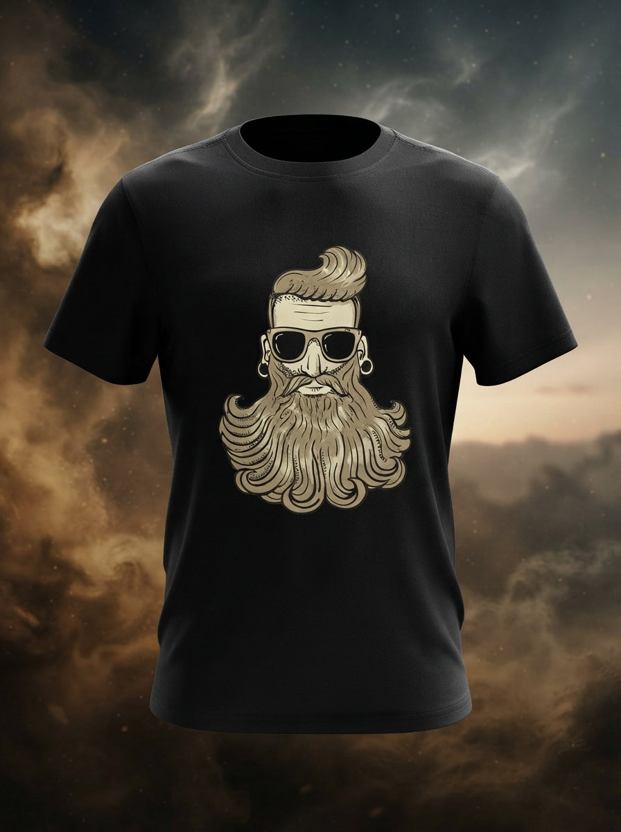 Bearded Hipster Graphic Printed Black Tshirt