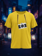Camera Strap Graphic Printed Yellow Tshirt