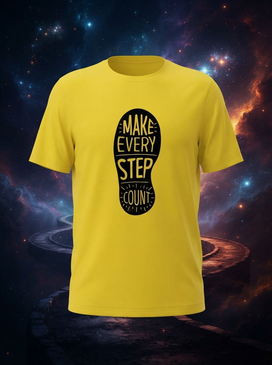 Make Every Step Count Graphic Printed Yellow Tshirt
