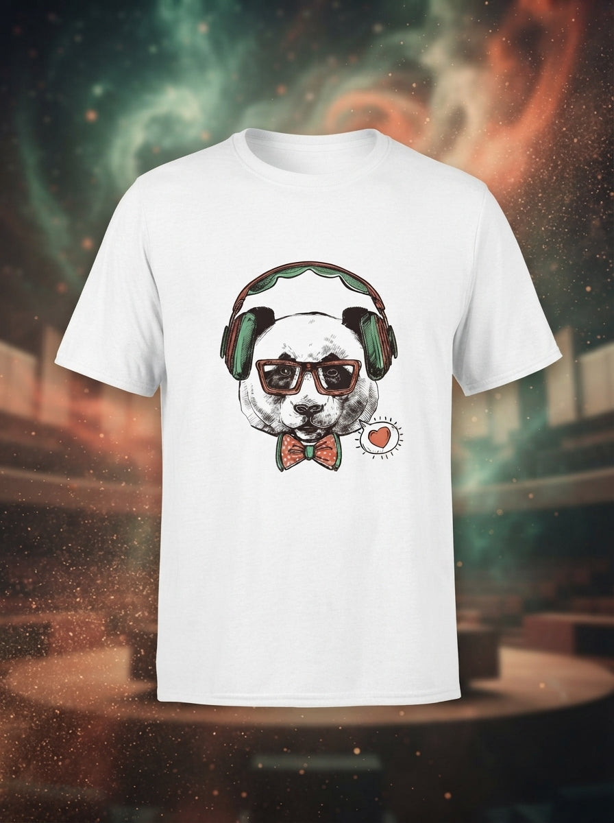 Music Bear Graphic Printed White Tshirt