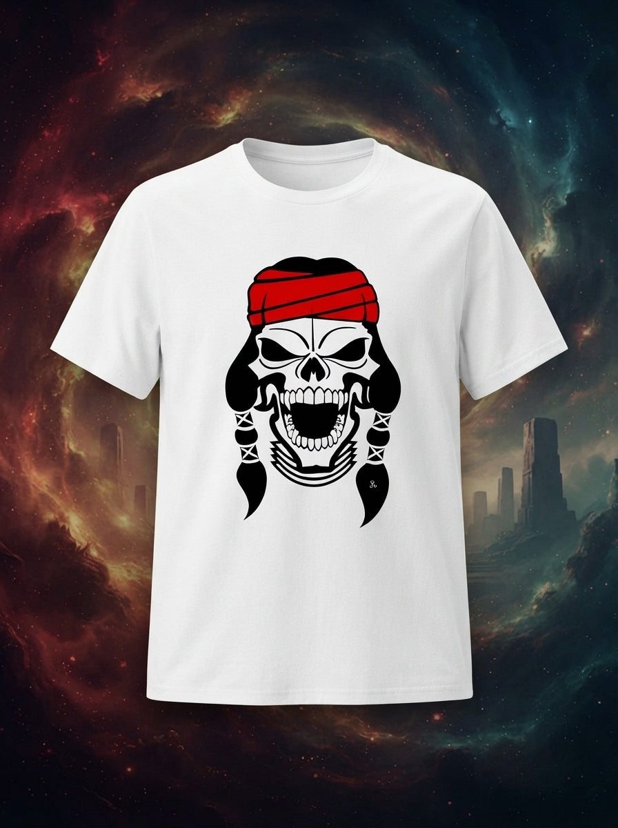 Red Indian Skull Graphic Printed White Tshirt