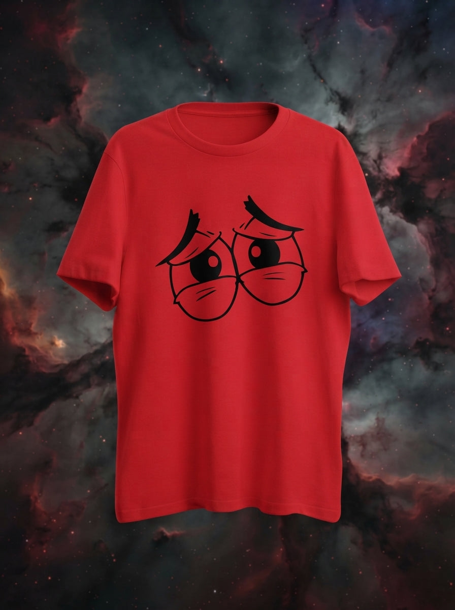 Sad Eyes Graphic Printed Red Tshirt