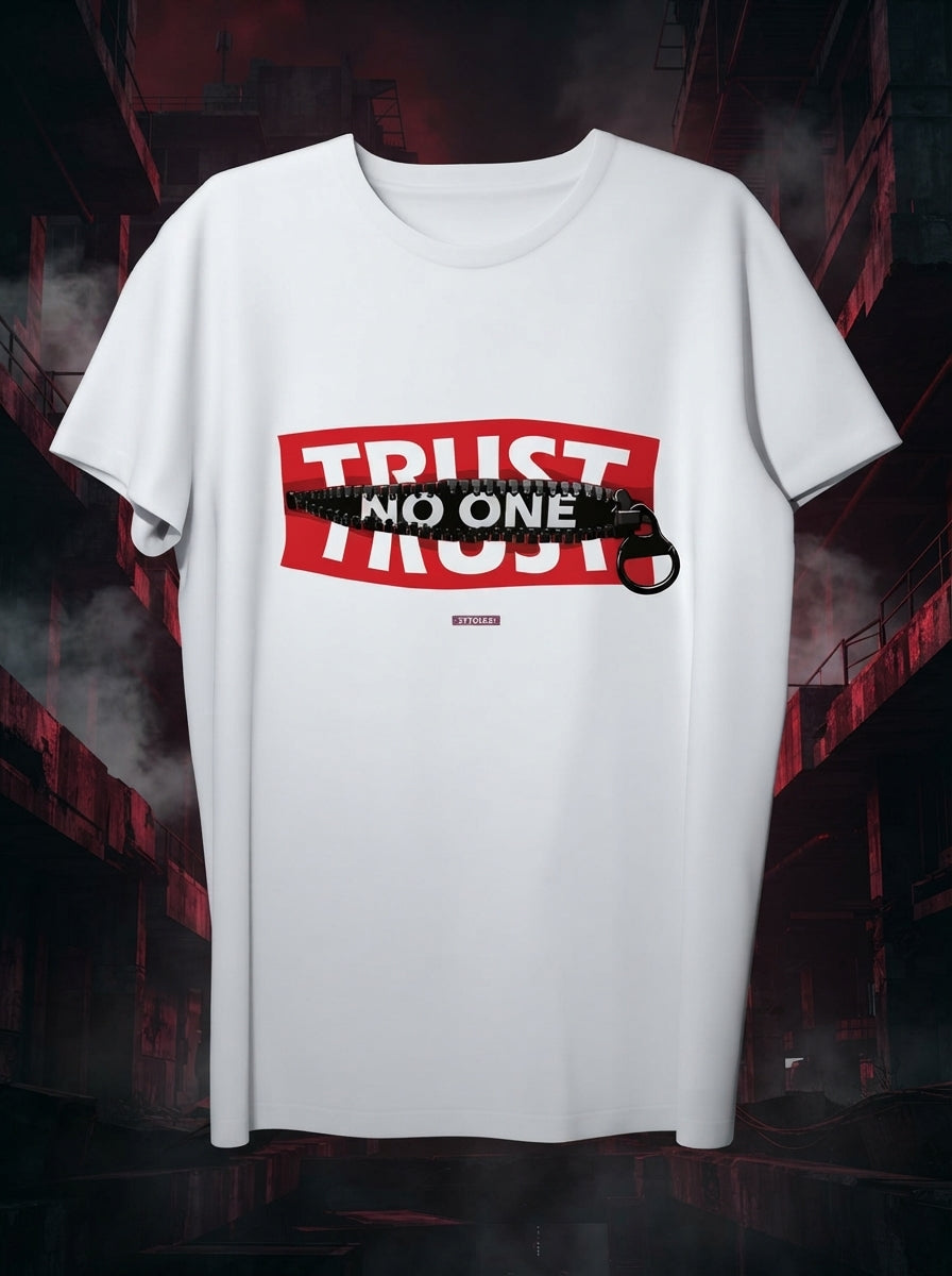 Trust No One Graphic Printed White Tshirt