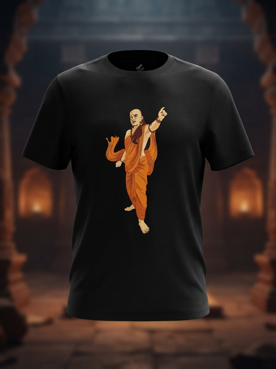 Chanakya Graphic Printed Black Tshirt