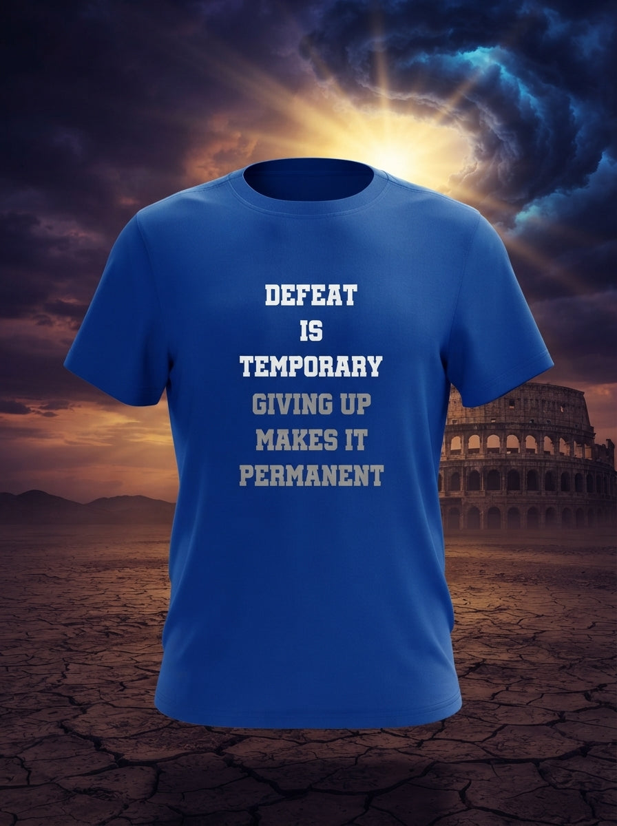 Defeat Is Temporary Graphic Printed Blue Tshirt