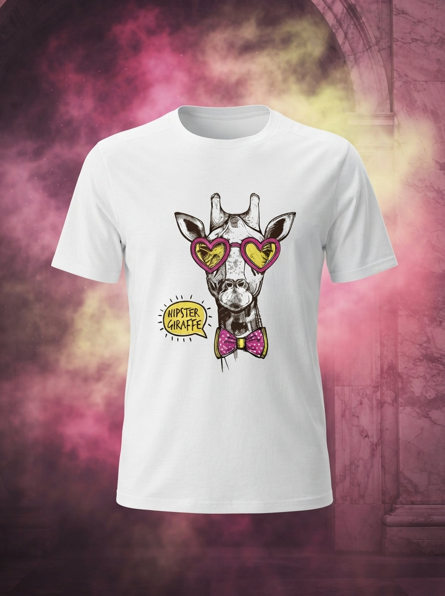 Hipster Giraffe Graphic Printed White Tshirt