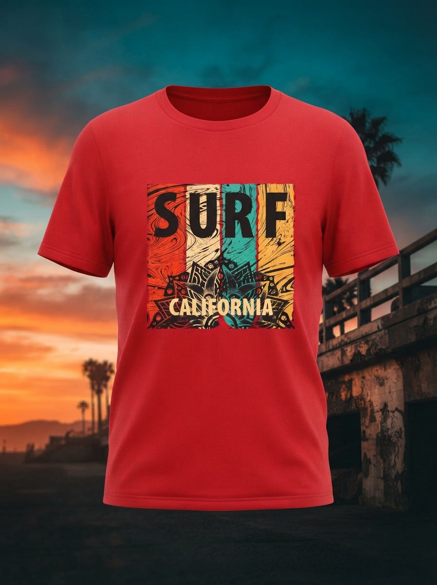 Surf California Graphic Printed Red Tshirt