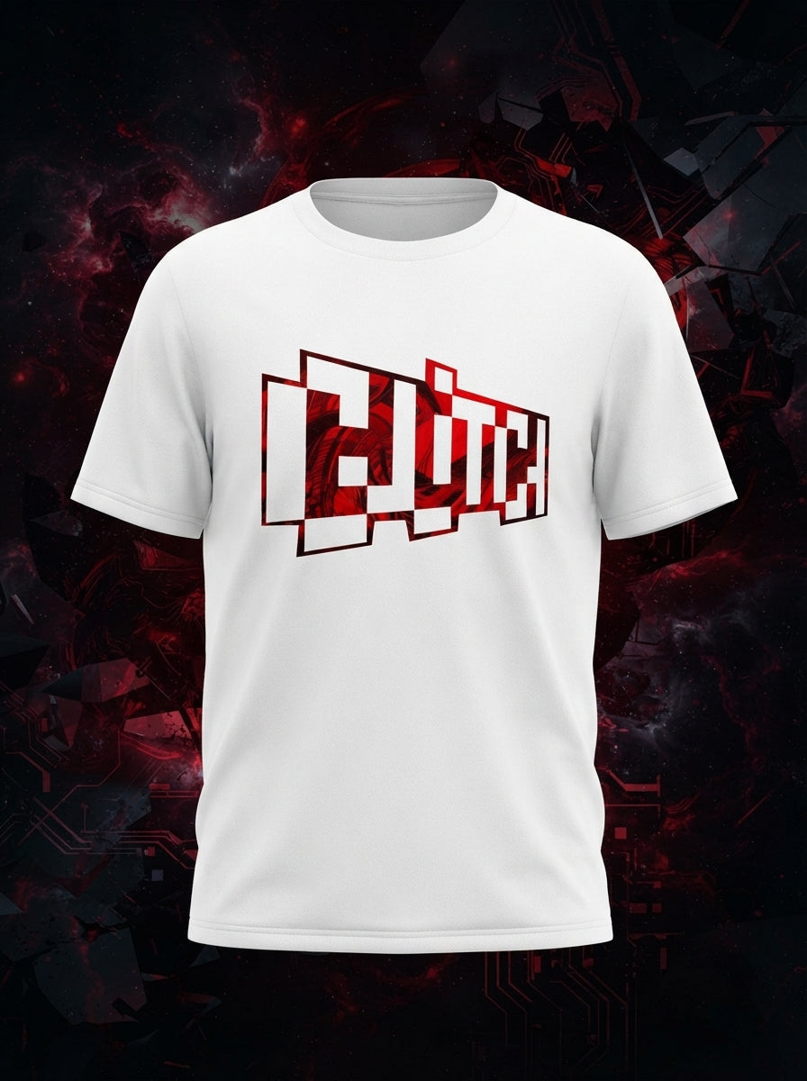Glitch 3D Printed Graphic White Tshirt